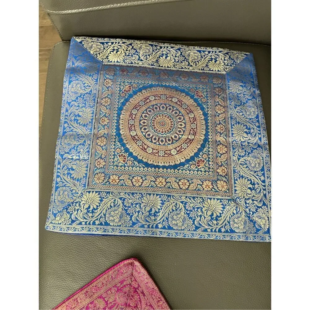5 Indian Elephant Madhubani Style Silk Pillow Covers